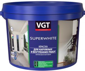 Краска для Наружных и  Внутренних Работ VGT Superwhite ВД-АК-1180 15кг Акриловая, Супербелая, Матовая / ВГТ