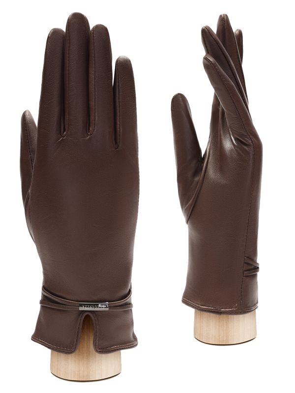 Коричневые перчатки женские ш/п IS851 d.brown ELEGANZZA