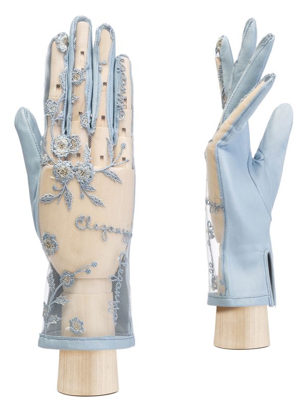 Голубые женские перчатки из натуральной кожи б/п IS01005 l.blue ELEGANZZA