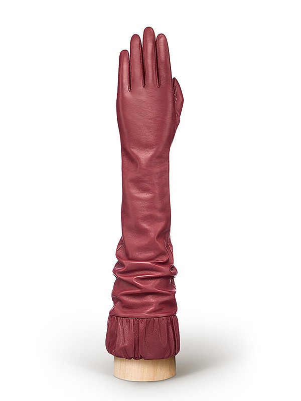 Длинные красные перчатки из натуральной кожи ш+каш. F-IS8008 vino ELEGANZZA