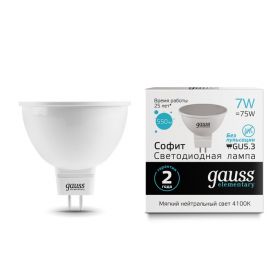 Лампа Светодиодная Gauss 13527_GAUSS MR16 7W 550lm 4100K GU5.3 / Дивинаре