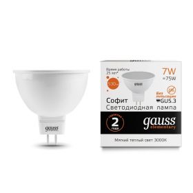 Лампа Светодиодная Gauss 13517_GAUSS MR16 7W 530lm 3000K GU5.3 / Дивинаре