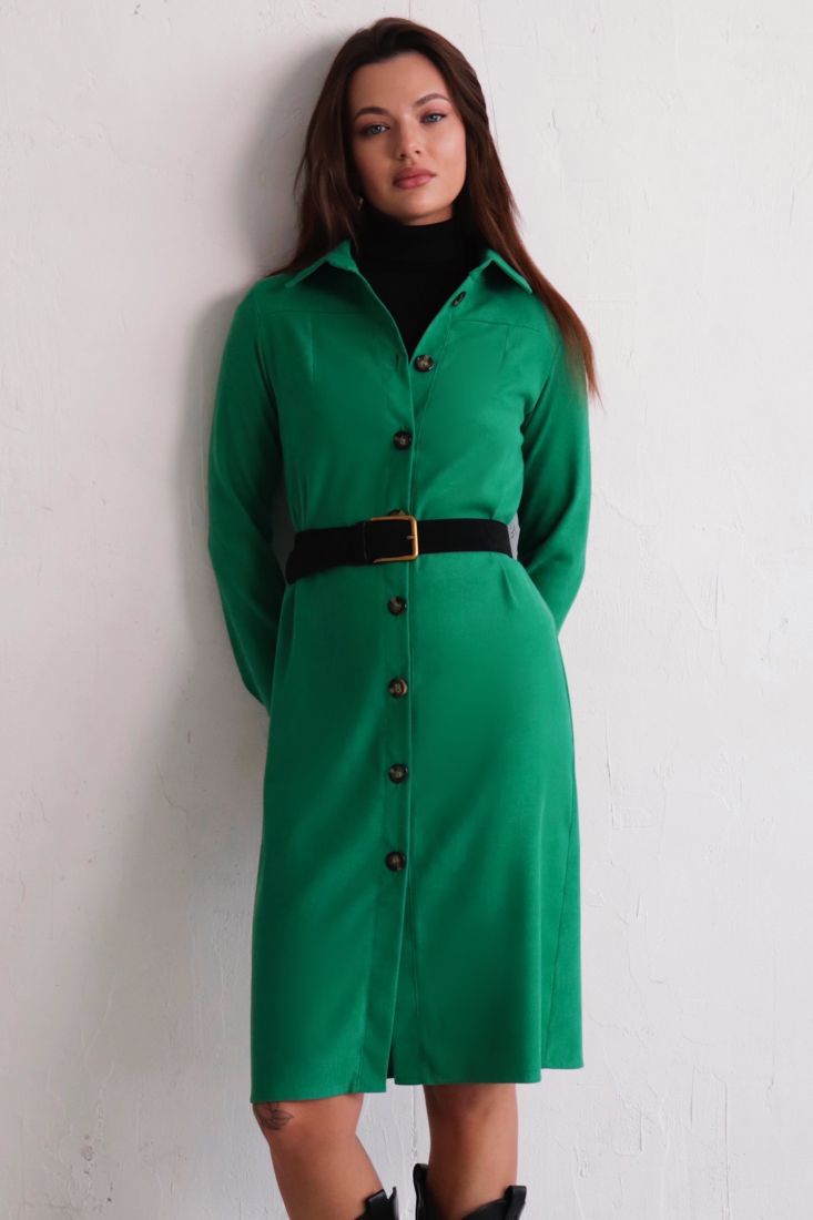 10905 Платье-рубашка из микровельвета зелёное