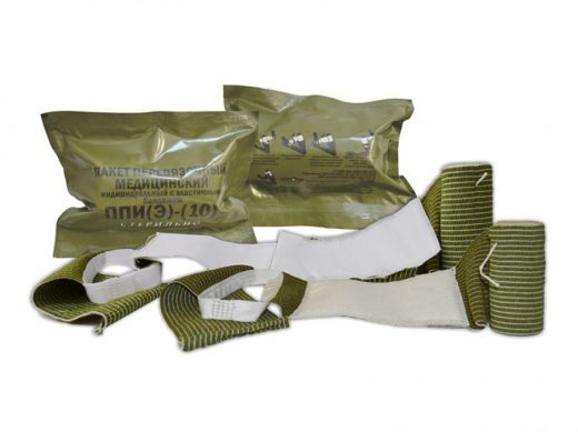 Пакет перевязочный медицинский индивидуальный, ППИ-1 с одной подушкой, ширина 10 см, с эластичным бандажом, 80 шт/упак