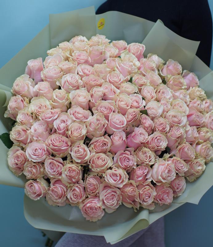 101 нежная розовая роза в красивой упаковке