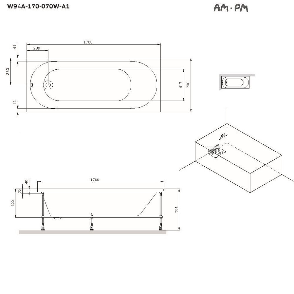 Акриловая ванна Am.Pm X-Joy W94A-170-070W-A1 170х70 цена от 23 990 ₽ в  интернет-магазине ЕвросанДизайн