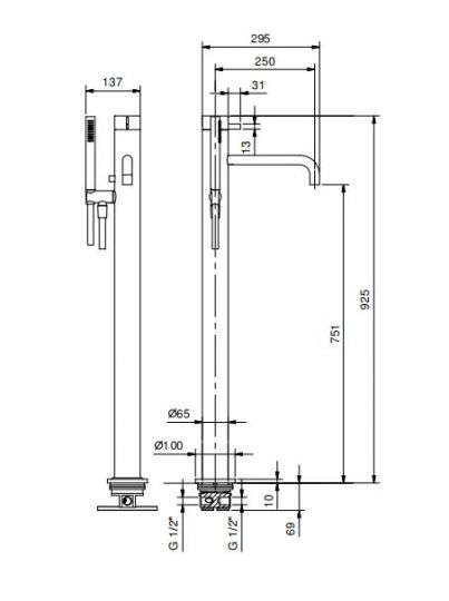 Напольный смеситель для ванны Fantini AF/21 A580B однорычажный ФОТО