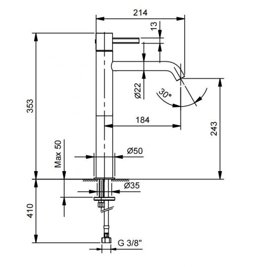 Однорычажный смеситель для раковины Fantini AF/21 A706WF с высоким изливом схема 6
