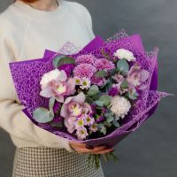 Букет с орхидеей "Пурпурный микс"