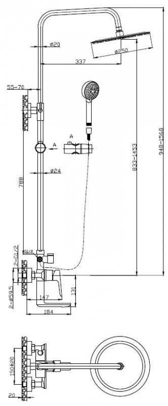 Душевая система со смесителем BelBagno Ancona схема 2