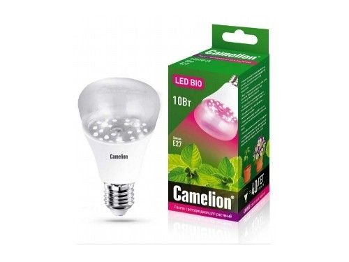 Светодиодная лампа Camelion лампа св/д для растений E27 10W(120°) прозрачная 107x60 LED10-PL/BIO/E27