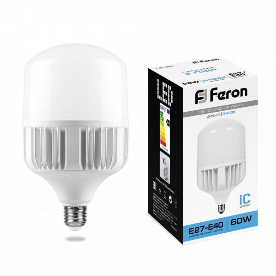 Светодиодная лампа Feron ЛОН A60 E40 60W 230V E27 6400K LB-65 25782