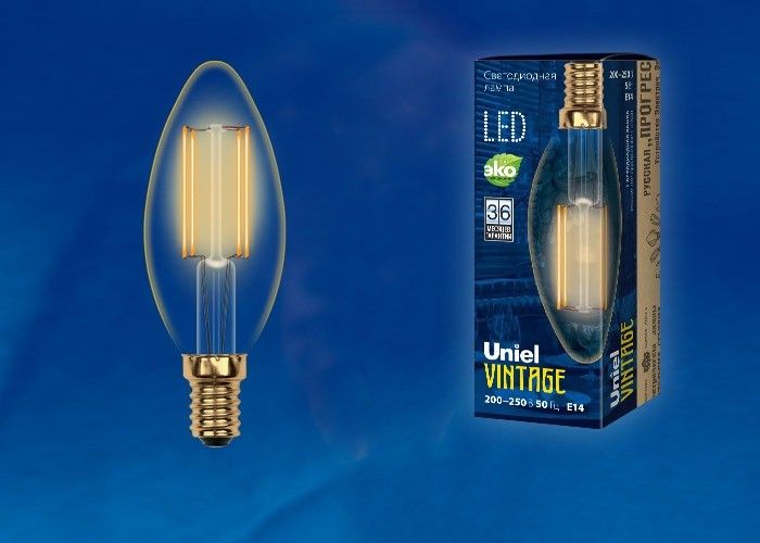 Светодиодная лампа Uniel ЛОН A67 E27 6W(540lm) 2250K филамент (нитевидн) золотист. Vintage 60x102 LED-A60-6W/GOLDEN/E27