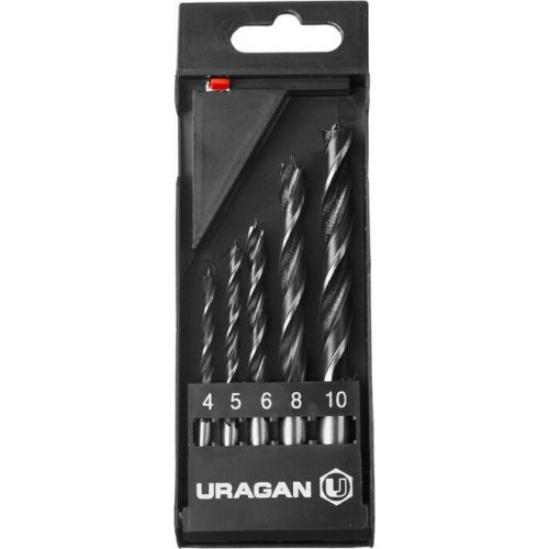 URAGAN 5 шт., O 4-5-6-8-10 мм, набор спиральных сверл по дереву 29419-H5