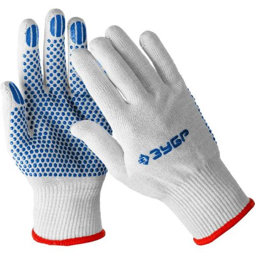 ЗУБР L-XL, 13 класс, х/б, перчатки с точками увеличенного размера, с ПВХ-гель покрытием (точка) 11451-XL Профессионал