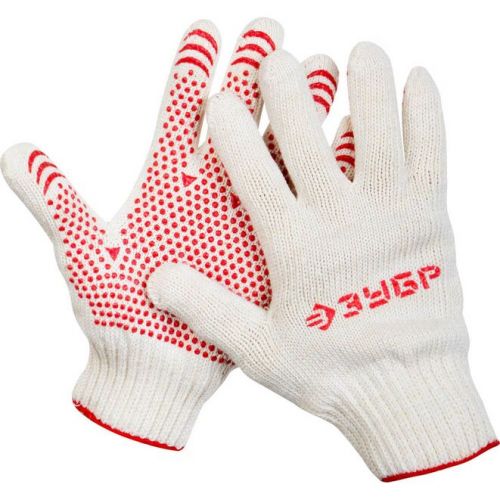 ЗУБР S-M, 7 класс, х/б, перчатки для тяжелых работ, с ПВХ-гель покрытием (точка) 11456-S Мастер