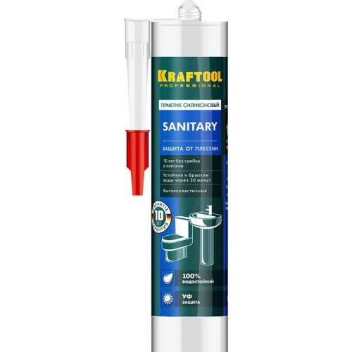 KRAFTOOL 300 мл, санитарный, прозрачный, силиконовый герметик KRAFTSIL SX105 41255-2