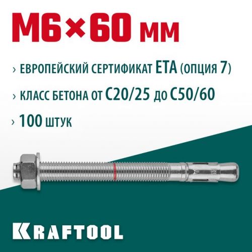 KRAFTOOL М6x60, ETA Опция 7, 100 шт., анкер клиновой 302184-06-060