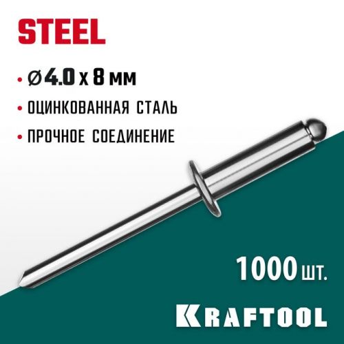 KRAFTOOL 4.0 х 8 мм, 1000 шт., стальные заклепки Steel 311703-40-08