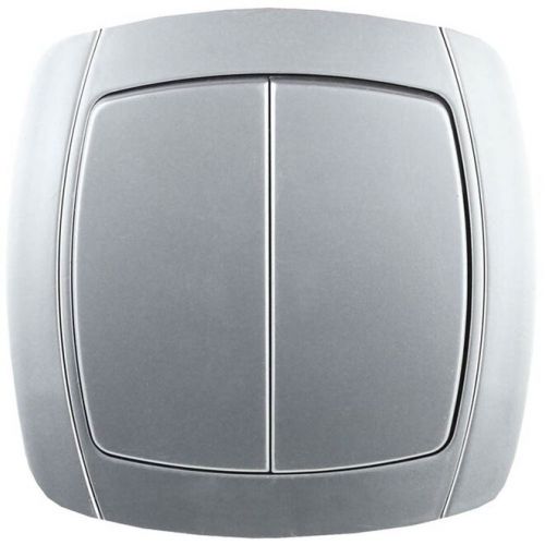 СВЕТОЗАР 10А/~250В, серебристый металлик, двухклавишный, выключатель "АКЦЕНТ" SV-54234-SM