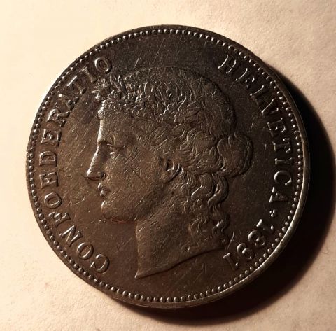 5 франков 1891 Швейцария Редкий год XF