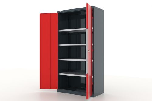 Шкаф металлический для инструмента двухсекционный, темно-серый - красный FERRUM 13.1041-7016/3000