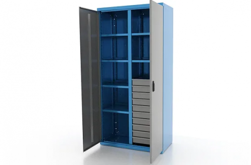 Шкаф металлический для инструмента двухсекционный, синий/серый FERRUM 03.3106-5015/9007