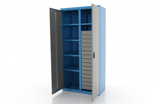 Шкаф металлический для инструмента двухсекционный, синий/серый FERRUM 03.3155-5015/9007