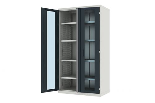 Шкаф металлический для инструмента двухсекционный, Titan, дверца со стеклом, темно-серый FERRUM 43.2201-7001/7016