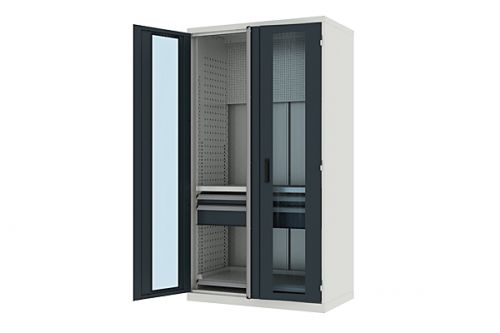 Шкаф металлический для инструмента двухсекционный, Titan, дверца со стеклом, темно-серый FERRUM 43.2202-7001/7016