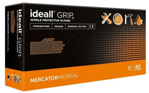 Перчатки нитриловые ideall® GRIP+, размер L, оранжевые, 50 шт MERCATORMEDICAL RD30234004