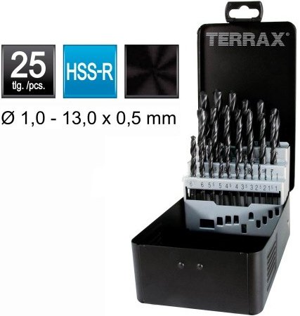 Набор сверл по металлу TERRAX HSS-R 1,0-13,0 мм, 25 предметов RUKO A205211