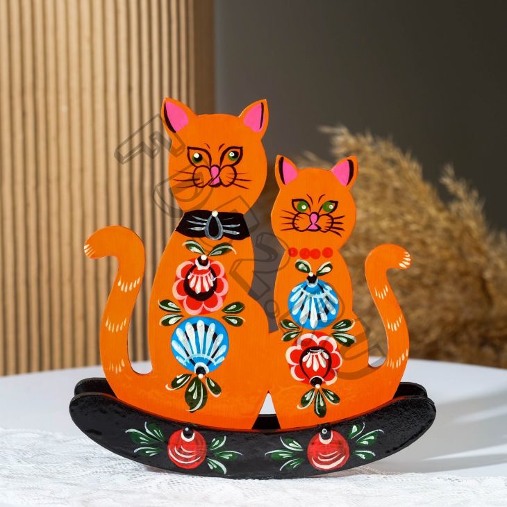 Сувенир "Кошка-качалка", рыжая, городецкая роспись