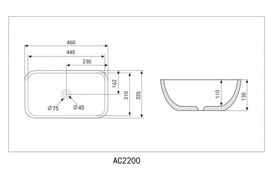 Накладная раковина ABBER Rechteck AC2200MG серая матовая 46х32,5 схема 2