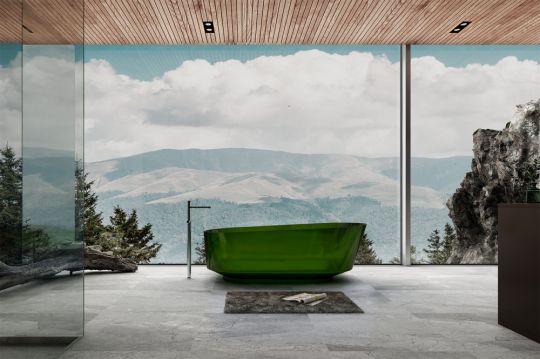 Отдельностоящая прозрачная ванна ABBER Kristall AT9706Emerald зеленая 170х80 ФОТО