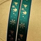 Лента атласная Новогодняя 25 мм зеленый/ золото Разные дизайны (ЛА.МТ-00215)