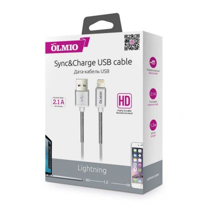 Кабель Olmio HD Lightning USB 2.0 - Apple iPhone/iPod/iPad, 1.2м