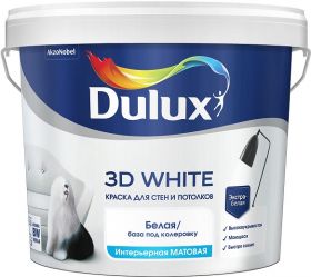 Краска Ослепительно Белая Dulux 3D White 2.5л с Частицами Мрамора для Стен и Потолка, Матовая / Дюлакс 3Д Вайт