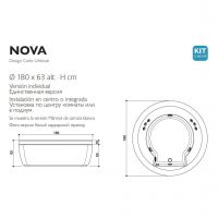 Гидромассажная круглая ванна Jacuzzi Nova встраиваемая или отдельностоящая 180x180 схема 2