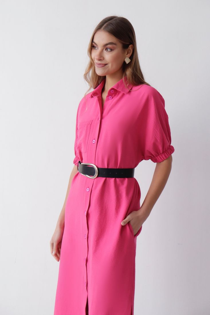 23499 Платье-рубашка с объёмными рукавами розовое (42-44)