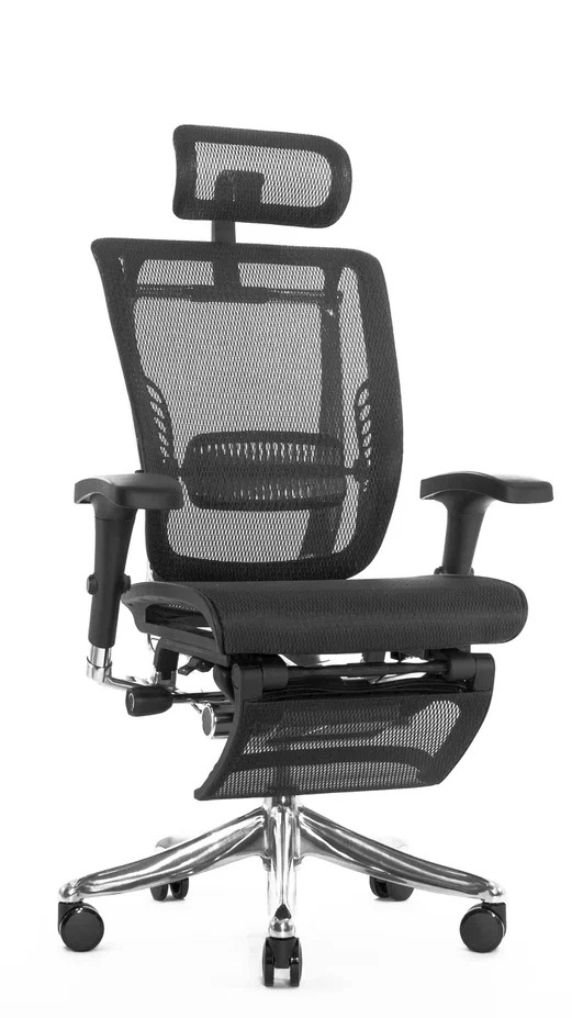 Эргономичное сетчатое кресло Spring с подножкой (сетка черная/каркас черный)