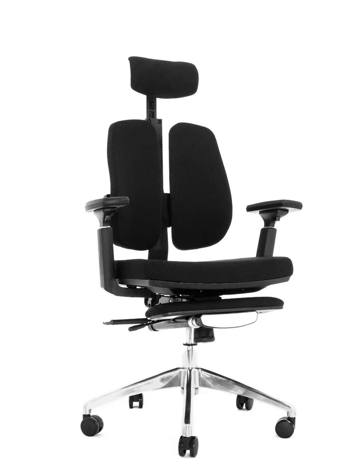 Эргономичное ортопедическое кресло Alpha с подножкой (Черный каркас / обивка ткань  BLACK)