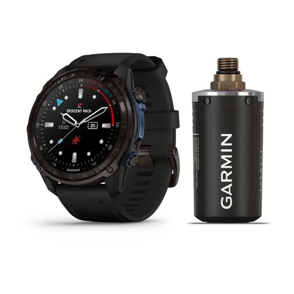 Умные часы Garmin Descent MK3i - 51 мм титан Carbon Grey DLC с черным силиконовым ремешком и приемопередатчиком Descent T2