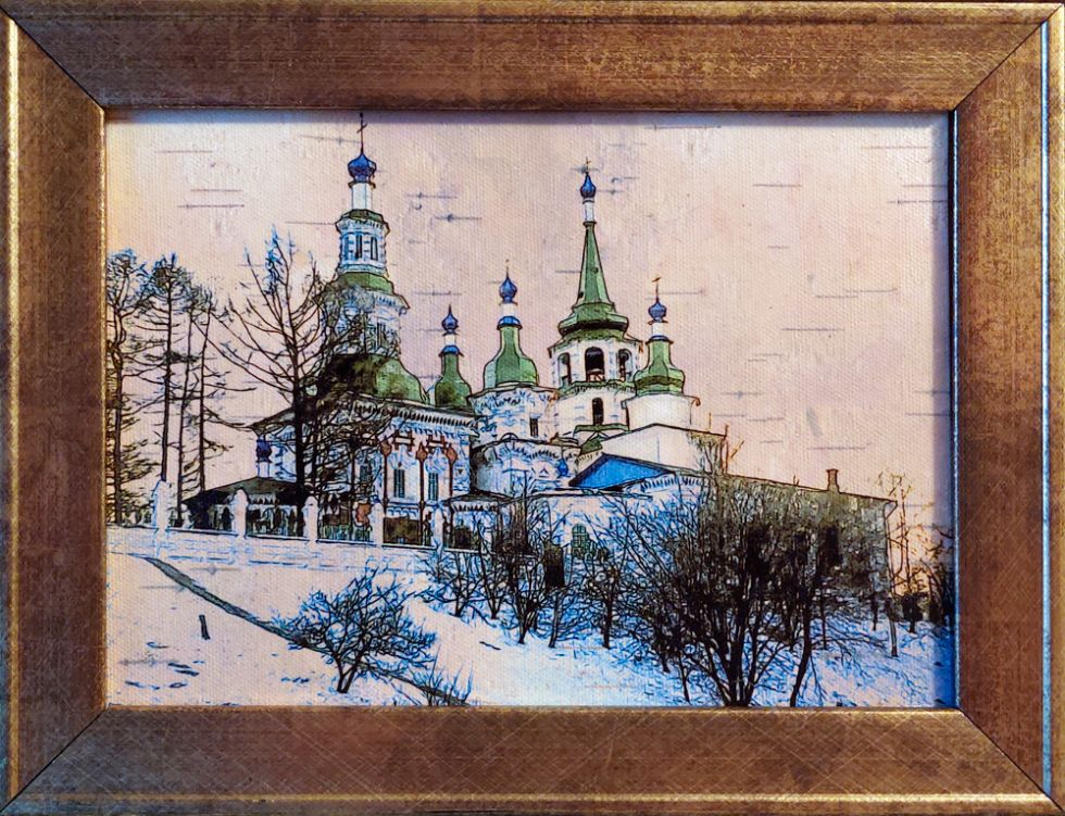 картина "Старый Иркутск, Крестовоздвиженский храм"