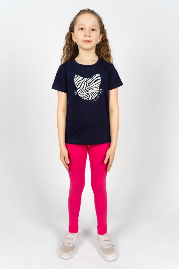 Комплект для девочки 41110 футболка +лосины [т.синий/розовый]
