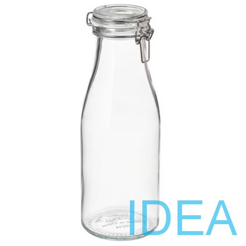 KORKEN КОРКЕН Банка в форме бутылки с крышкой, бесцветное стекло, 1.4 л