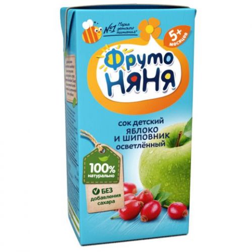 Сок ФрутоНяня из яблок и шиповника для детей с 5 месяцев, 0,2л