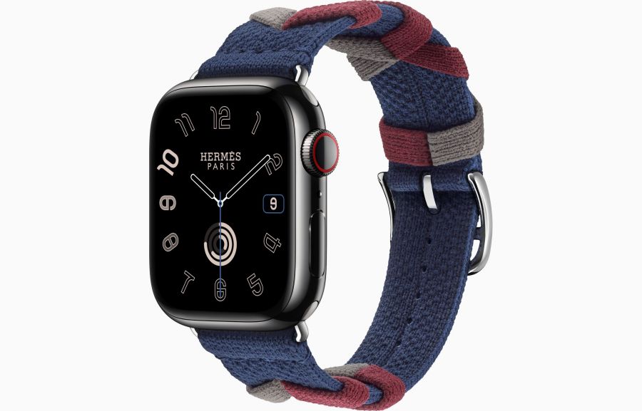 Apple Watch Hermès Series 9 41mm Space Black Stainless Steel Case with Bridon Single Tour Navy