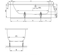 Прямоугольная стальная ванна Bette Select с боковым переливом 3431 левая 170х70 схема 3