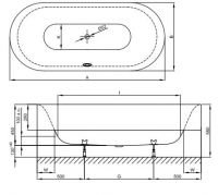 Овальная встраиваемая ванна Bette Lux Oval Highline 3467 CFXXH 190х90 схема 3